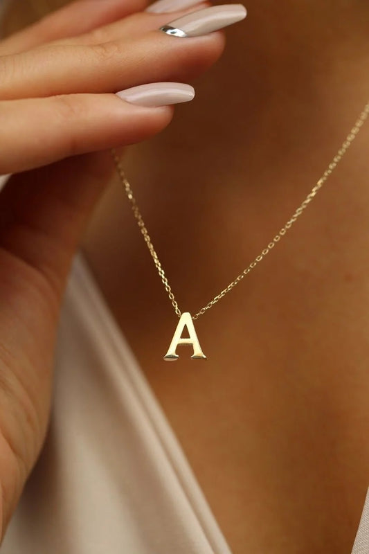 Minimalist Initial Necklace 14K Gold
