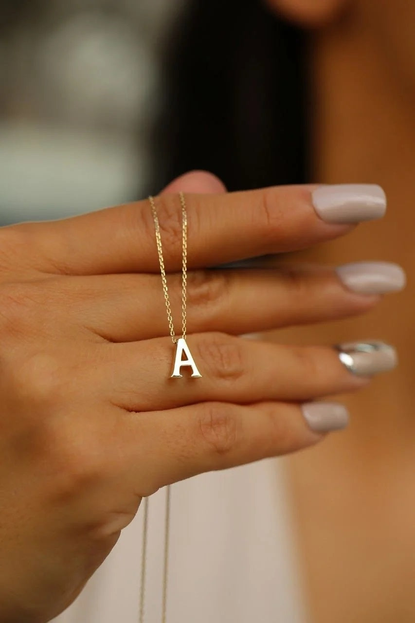 Minimalist Initial Necklace 14K Gold